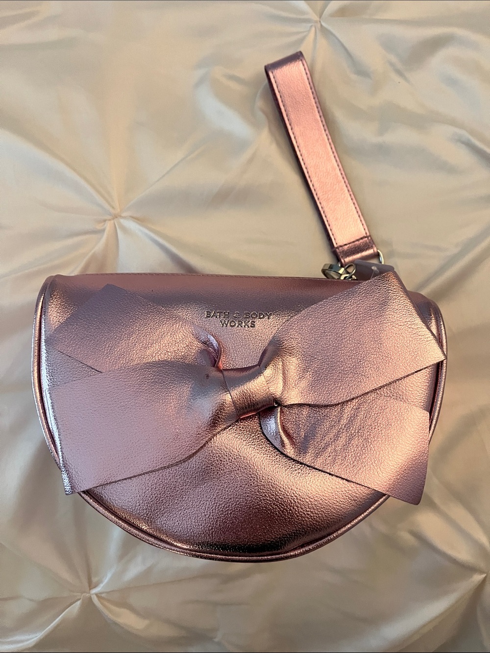 Bath & Body Works Metallic Rose Pink Bow Wristlet